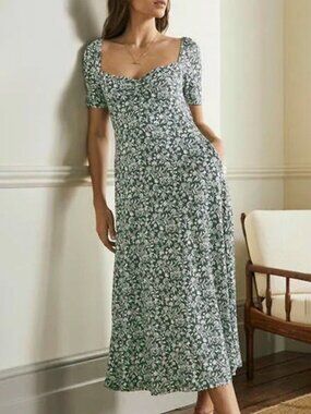 boden elisa jersey dress Boden Elisa Empire Dress 6 R US Pink White Floral Sleeveles Modal Pockets